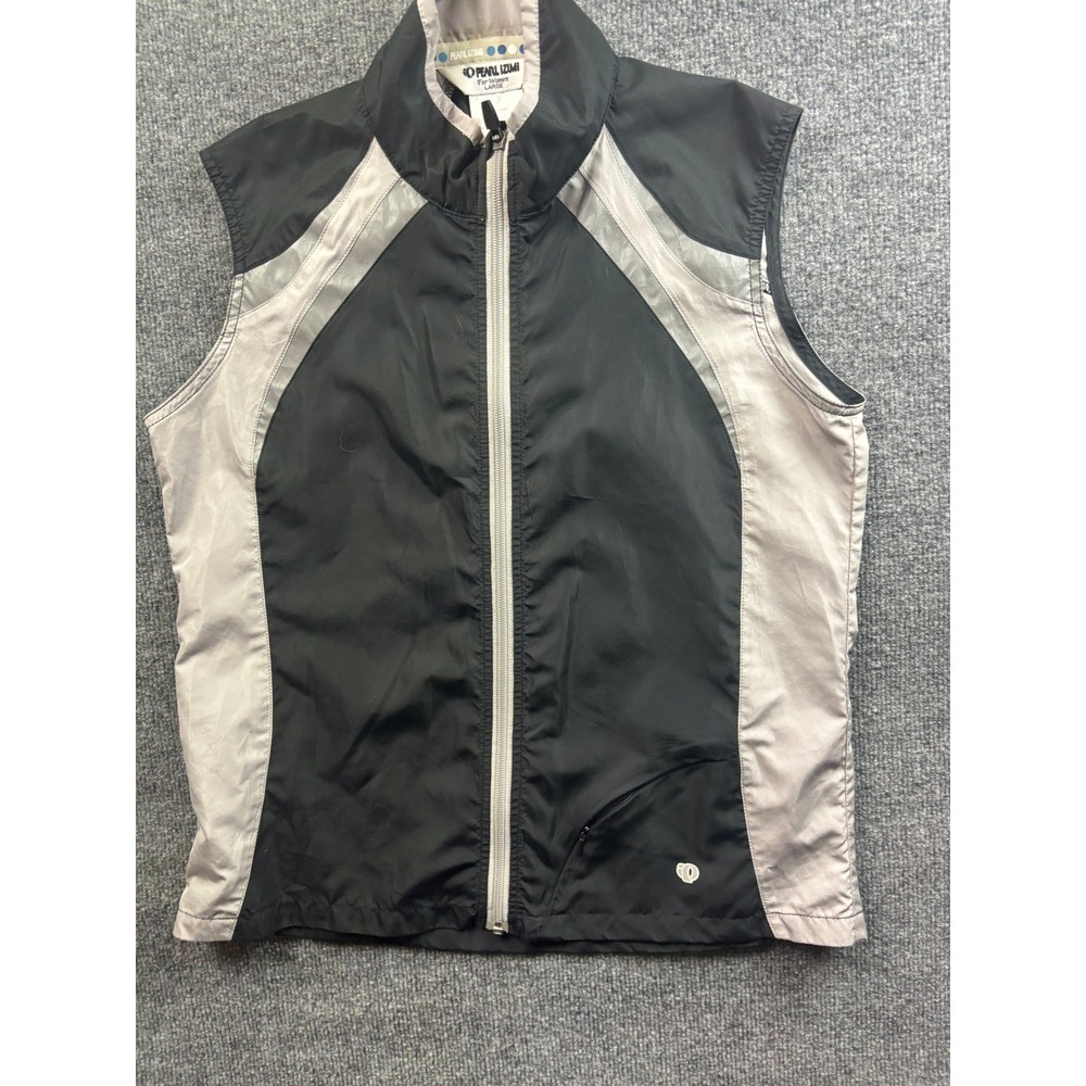 Pearl Izumi Cycling Vest Women Large Black Silver Full Zip Wind Shell 4891